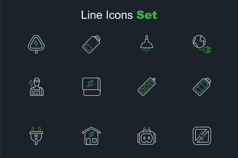 Set line No lightning, Tee plug electric, Smart home, Electric, Battery cha.. Stock Illustration