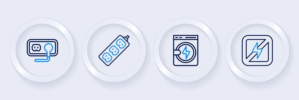 Set line No lightning, Washer, Electric extension and Electrical outlet ico.. Stock Illustration
