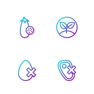 Set line No meat, egg, Eggplant and Sprout. Gradient color icons. Vector Stock Illustration