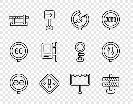 Set line No overtaking road traffic, Road barrier, sign, Exclamation mark t.. Stock Illustration