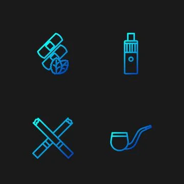 Set line No pipe smoking, Cigarette, Medical nicotine patches and Vape mod Stock Illustration