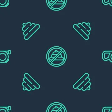 Set line No shit, Shit and Retractable cord leash on seamless pattern. Vector Illustration