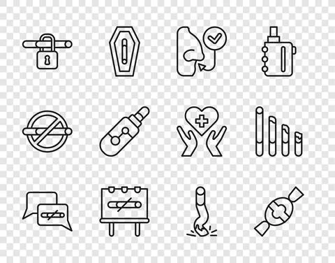 Set line No smoking, Candy, Healthy breathing, Electronic cigarette, Cigarette Stockillustratie