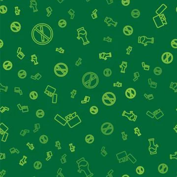 Set line No smoking, Lighter and Bong on seamless pattern. Vector Stock Illustration