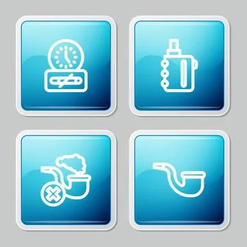 Set line No smoking time, Electronic cigarette, Smoking pipe with smoke and.. 스톡 일러스트