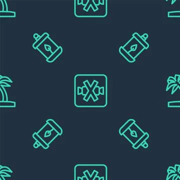 Set line No sweets, Ramadan Kareem lantern and Tropical palm tree on seamless Illustrazione stock