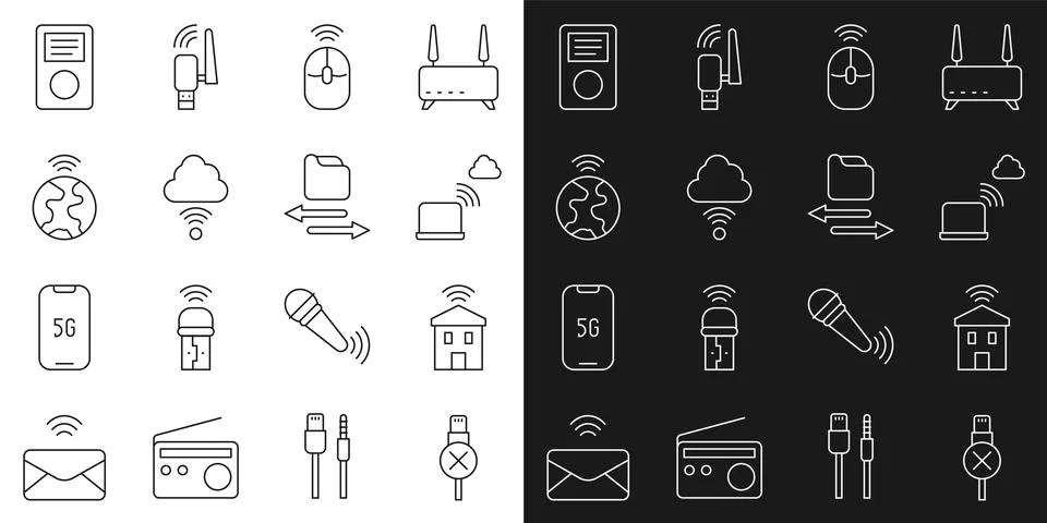 Set line No usb cable cord, Smart home with wi-fi, Network cloud connection イラスト素材