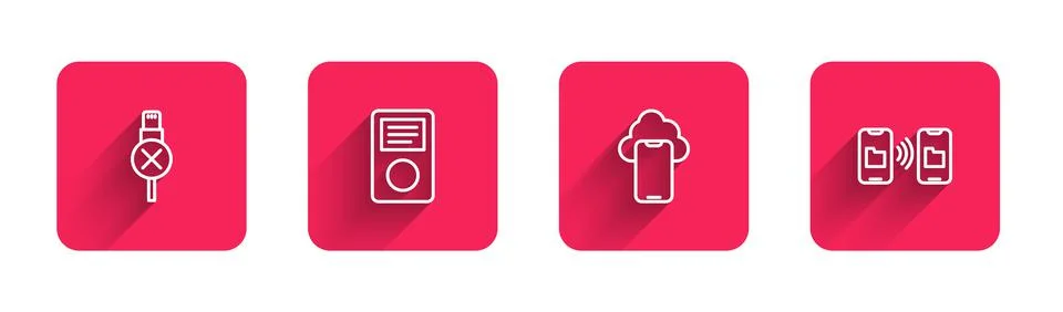 Set line No usb cable cord, Music player, Cloud technology data and Data Stock Illustration