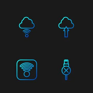 Set line No usb cable cord, Wi-Fi wireless internet, Network cloud connection Stock Illustration
