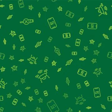 Set line No usb cable cord, Smart drone system and LTE network on seamless pa Stock Illustration