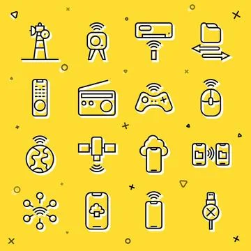 Set line No usb cable cord, Data transfer and storage, Wireless computer mouse Illustrazione stock