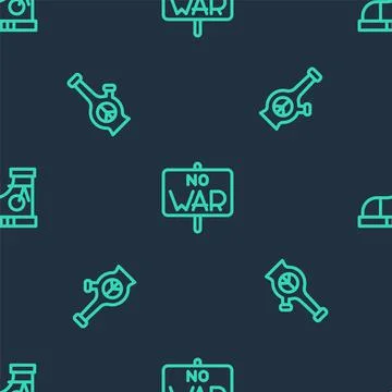 Set line No war, Bong and Sneakers on seamless pattern. Vector Stock Illustration