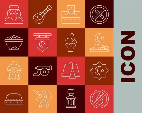 Set line No water, Octagonal star, Muslim man prays, Donate or pay your zakat Stock Illustration