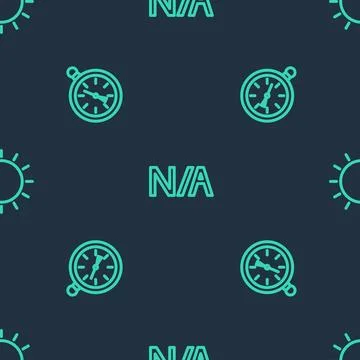 Set line Not applicable, Compass and Sun on seamless pattern. Vector Stock Illustration