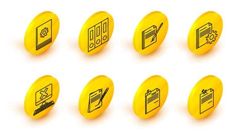 Set line Note paper with pinned pushbutton, Blank notebook pencil eraser Illustrazione stock