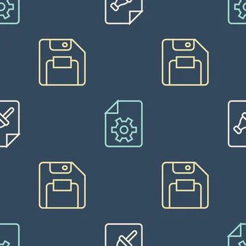 Set line Note paper with push button, Floppy disk and Document settings on Stock Illustration