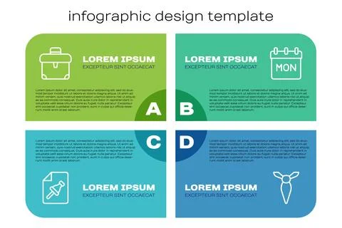 Set line Note paper with push button, Briefcase, Tie and Calendar. Business.. Stock Illustration