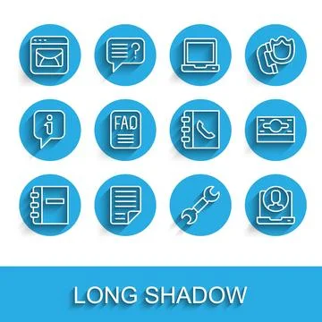 Set line Notebook File document Mail and e-mail Wrench spanner Telephone 24 h イラスト素材