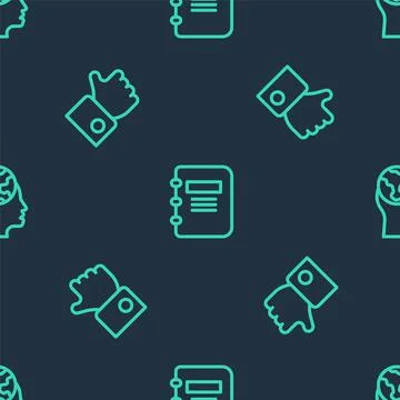 Set line Notebook, Hand like and Learning foreign languages on seamless pattern Stock Illustration