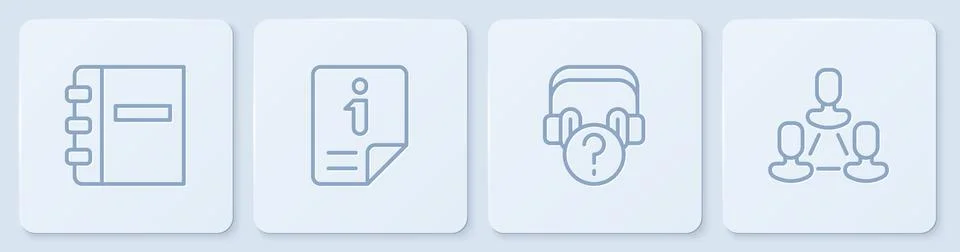 Set line Notebook, Headphones with question, Information and Employee hiera.. Stockillustratie