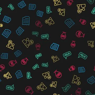 Set line Notebook, Hola in different languages, Two sitting men talking and Illustrazione stock