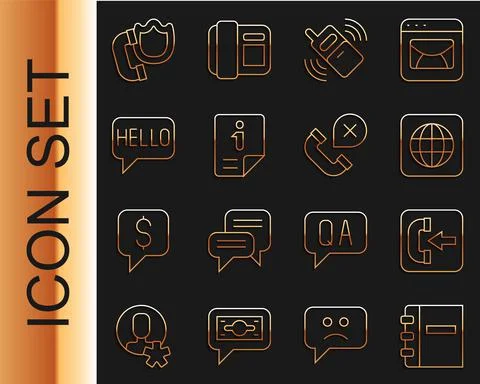 Set line Notebook, Incoming call phone, Worldwide, Mobile, Information, Hello Stockillustratie
