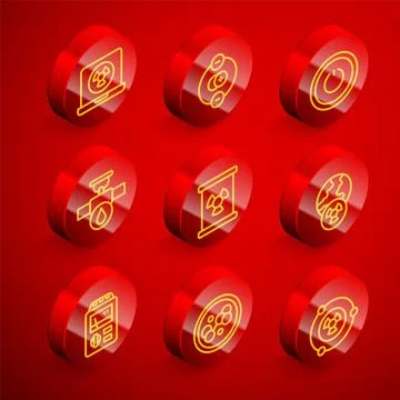 Set line Nuclear laptop, Atom, Power button, Industry pipe and valve, Radio.. Stock Illustration