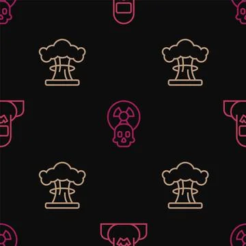 Set line Nuclear reactor worker, explosion and Radioactive on seamless pattern 스톡 일러스트