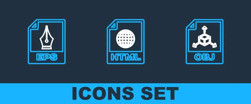 Set line OBJ file document, EPS and HTML icon. Vector 스톡 일러스트