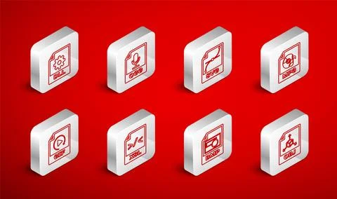 Set line OBJ file document, OGG, SVG, MP3, BMP, DLL, XSL and GIF icon. Vector 스톡 일러스트