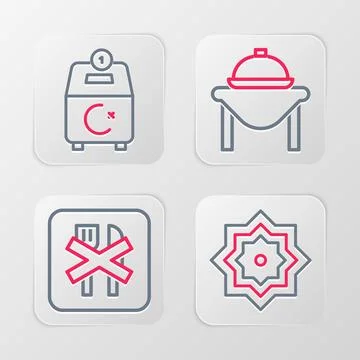 Set line Octagonal star, Ramadan fasting, Table food and Donate or pay your.. Stock Illustration