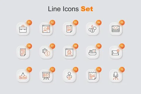 Set line Office chair, Document with graph chart, Business investor, Board,.. 스톡 일러스트
