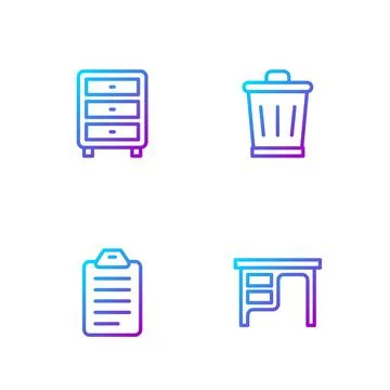 Set line Office desk, To do list or planning, Archive papers drawer and Trash Stock Illustration