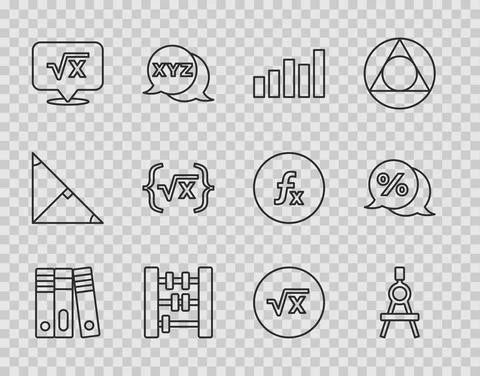 Set line Office folders, Drawing compass, Graph, schedule, chart, diagram Stock Illustration