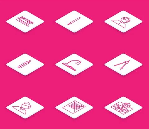 Set line Office folders with papers and documents, Pen, Student, Stationery Stock Illustration
