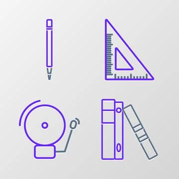 Set line Office folders with papers and documents, Ringing alarm bell Stock Illustration