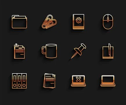 Set line Office folders with papers and documents, File, Document, Laptop c.. Stockillustratie