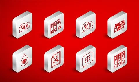 Set line Office folders, Question and Exclamation, Hashtag speech bubble, Answer イラスト素材