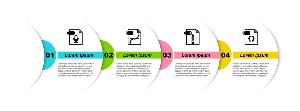 Set line OGG file document, SVG, ZIP and CSS. Business infographic template Stock Illustration