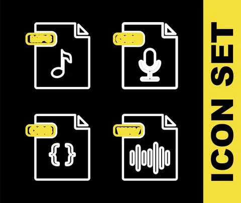 Set line OGG file document, WAV, CSS and MP3 icon. Vector Illustrazione stock