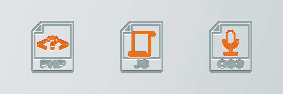Set line OGG file document, PHP and JS icon. Vector Stock-Illustration