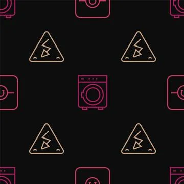 Set line Ohmmeter, High voltage and Washer on seamless pattern. Vector Illustrazione stock