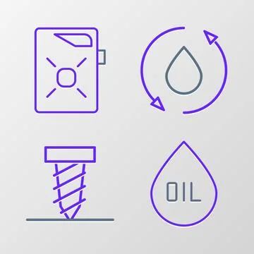 Set line Oil drop, Rotating drill digging a hole,  and Canister for motor o.. Stock Illustration
