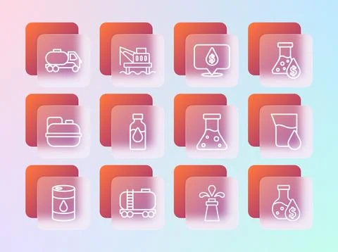 Set line Oil petrol test tube, railway cistern, rig, drop with dollar symbo.. Stock Illustration