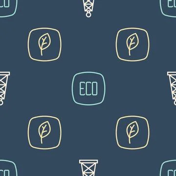 Set line Oil rig, Leaf Eco symbol and on seamless pattern. Vector イラスト素材