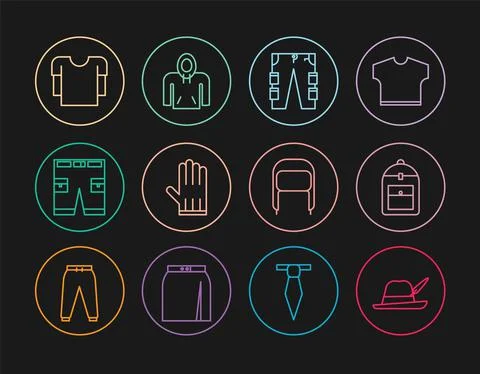 Set line Oktoberfest hat, Backpack, Cargo pants, Leather glove, Short or, Long Stock Illustration