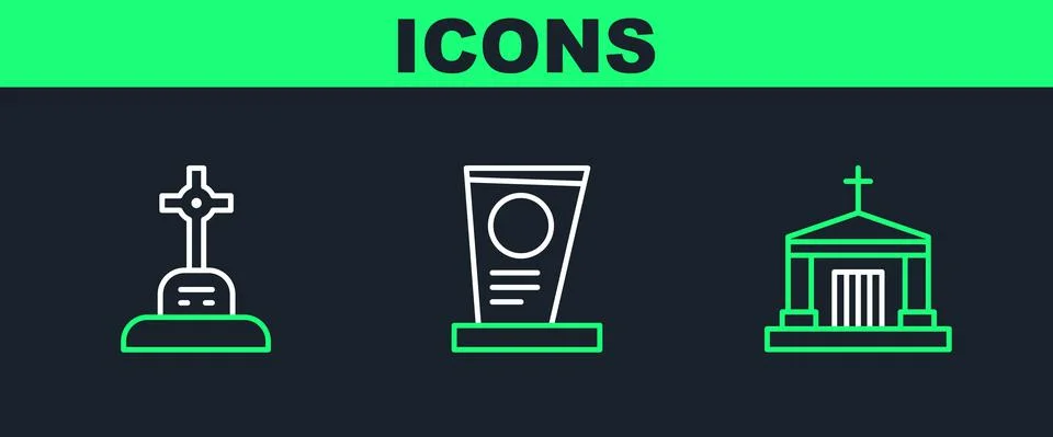 Set line Old crypt, Grave with cross and tombstone icon. Vector Ilustración de archivo