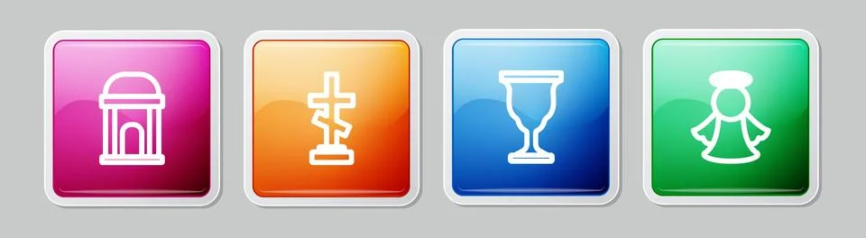 Set line Old crypt, Grave with cross, Christian chalice and Angel. Colorful.. Ilustración de archivo