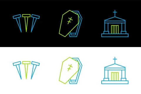 Set line Old crypt, Metallic nails and Coffin with cross icon. Vector Ilustración de archivo