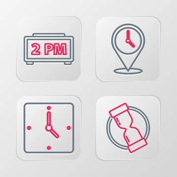 Set line Old hourglass, Clock, Location with clock and Digital alarm icon. .. 스톡 일러스트